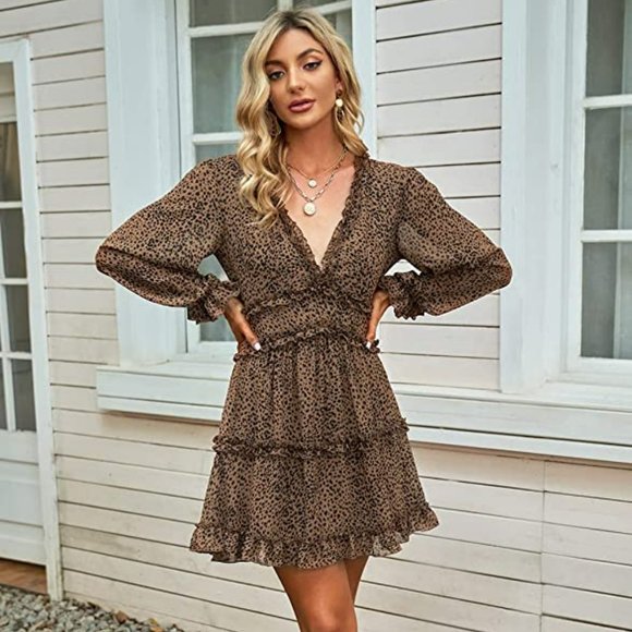 Ruffle Leopard Print Dress - Picture 1 of 3